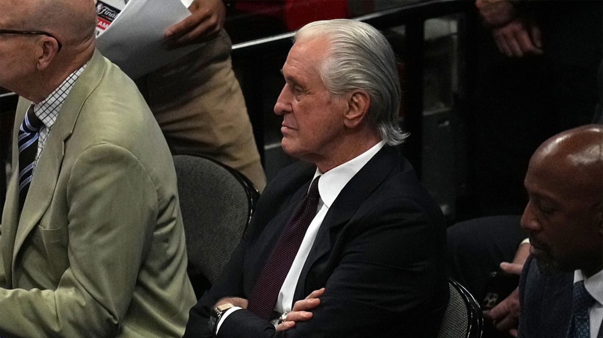 Miami Heat president Pat Riley looks on during the second half in game four of the 2023 NBA Finals against the Denver Nuggets at Kaseya Center.