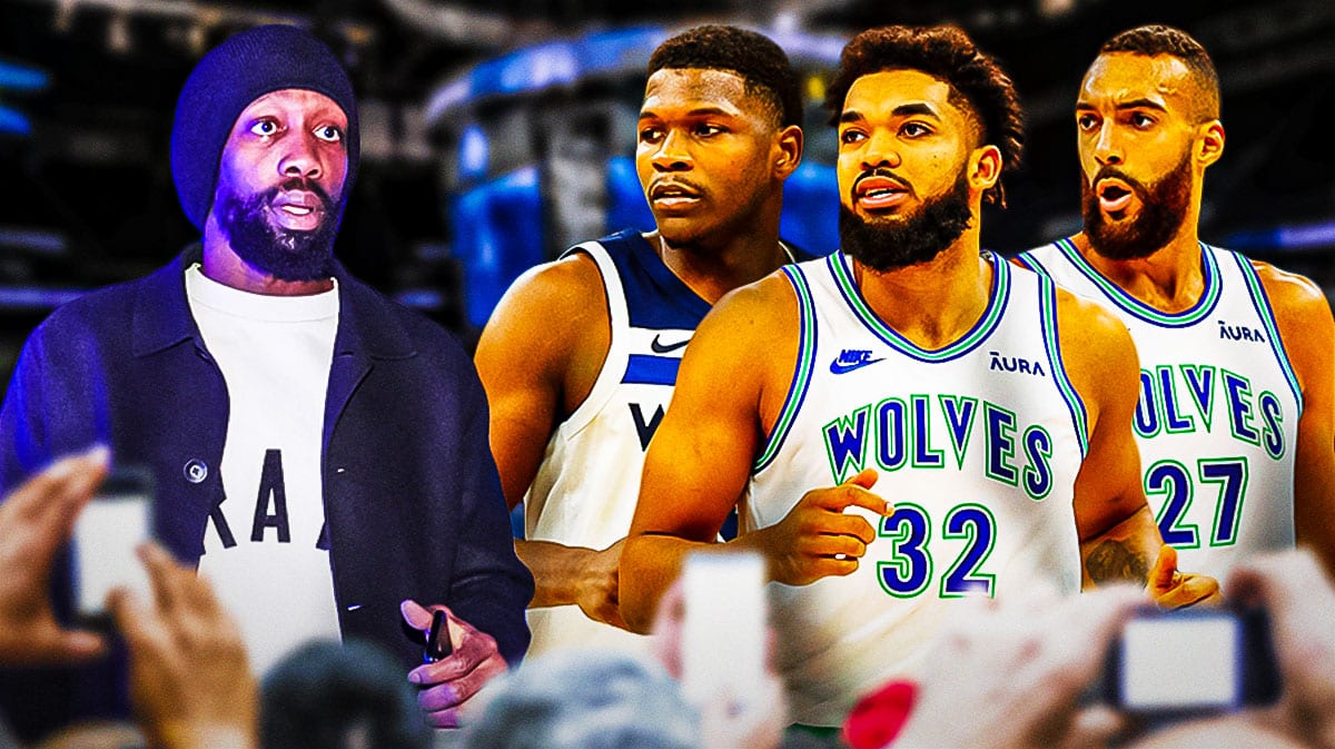 Patrick Beverley in street clothes. Anthony Edwards, Karl-Anthony Towns, Rudy Gobert.