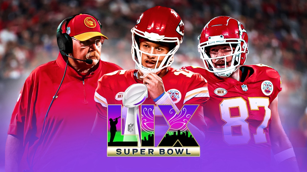 Chiefs Patrick Mahomes, Travis Kelce, and Andy Reid after Super Bowl declaration