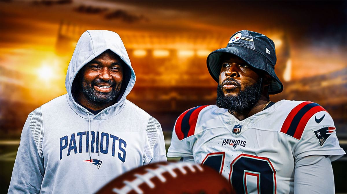 Patriots tackle Chukwuma Okorafor with jerod Mayo next to him.