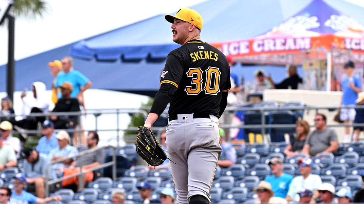 Pittsburgh Pirates pitcher Paul Skenes (30) in the fourth inning of the spring training game against the Tampa Bay Rays at CoolToday Park. 