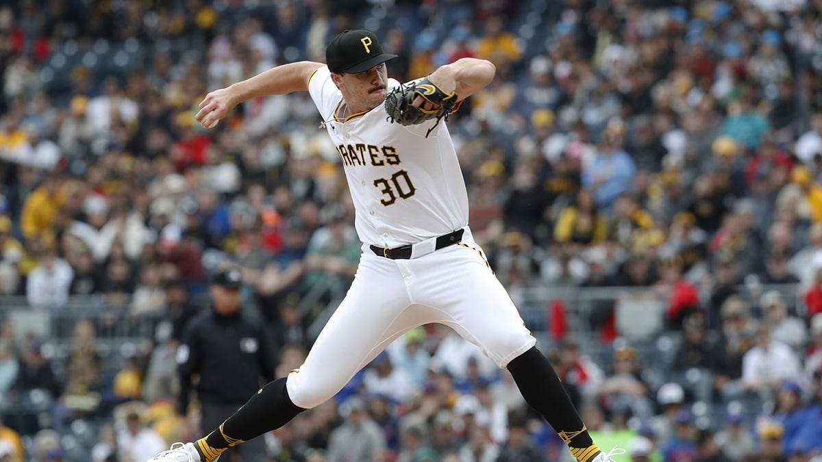 Pittsburgh Pirates starting pitcher Paul Skenes (30) delivers a pitch in his major league debut against the Chicago Cubs during the first inning at PNC Park