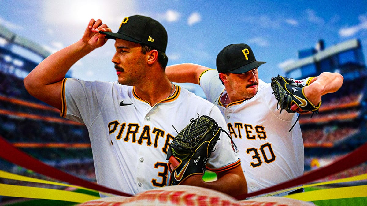 Paul Skenes with Pirates stadium in background