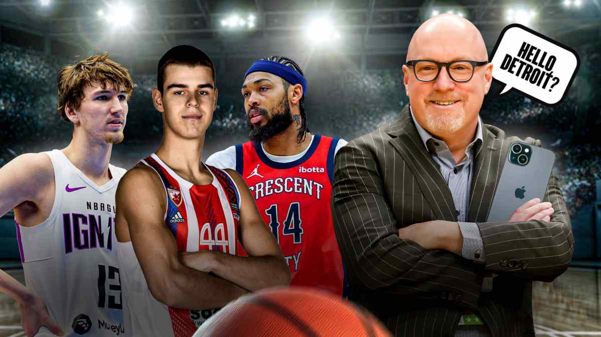 Nikola Topic, Matas Buzelis and Brandon Ingram next to Pelicans David Griffin