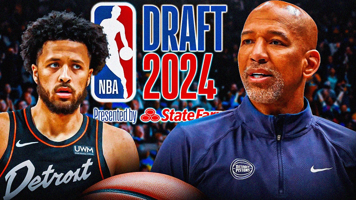 Monty Williams, Cade Cunningham. NBA Draft logo
