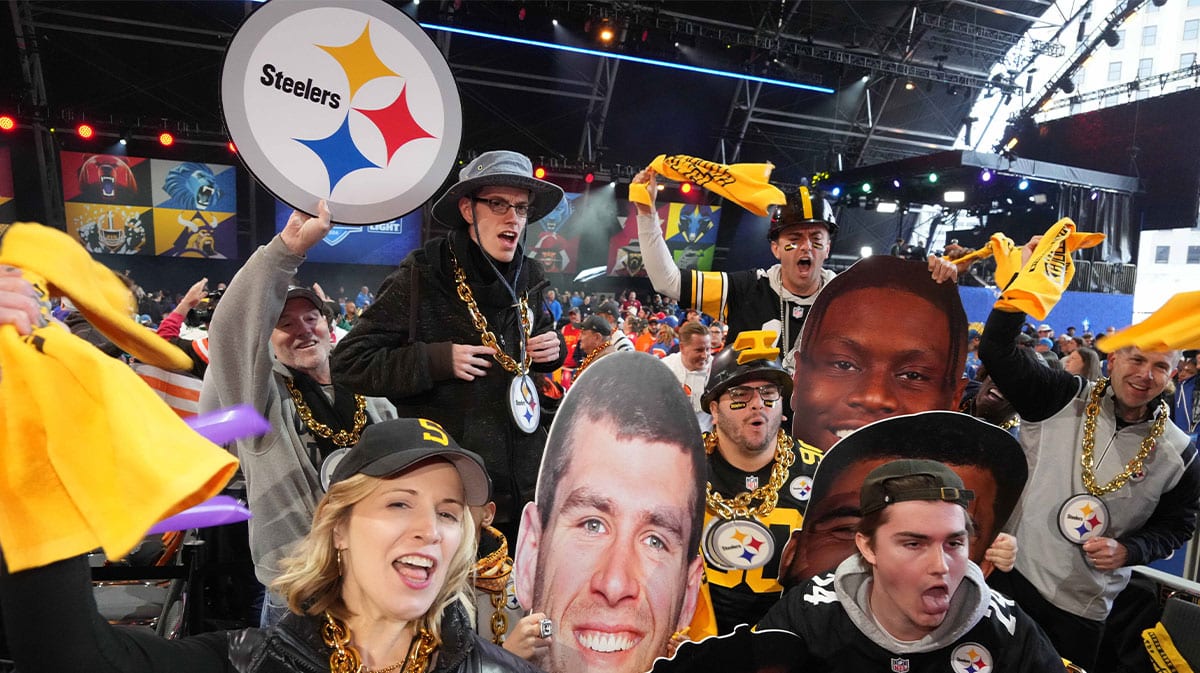 Pittsburgh Steelers fans react during the 2024 NFL Draft at Campus Martius Park and Hart Plaza.