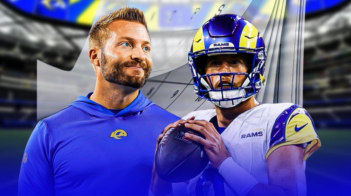 Rams head coach Sean McVay and QB Matthew Stafford with schedule flipping through