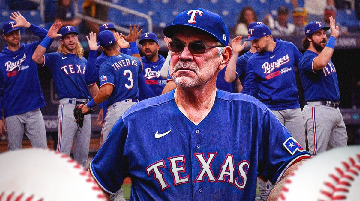 Rangers manager Bruce Bochy looking at his team.