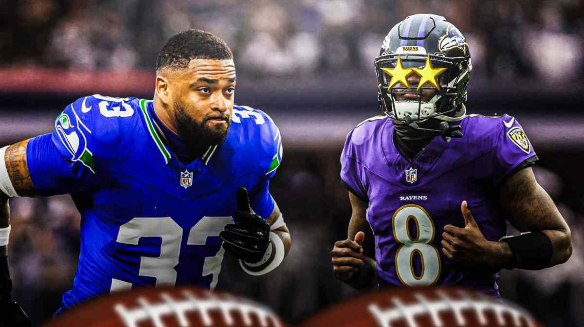 Jamal Adams (Seahawks) with Lamar Jackson (ravens) with stars in eyes