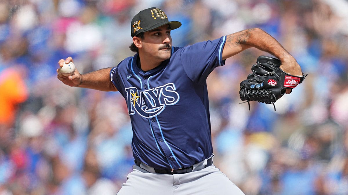 Tampa Bay Rays starting pitcher Zach Eflin (24) throws a pitch during the first inning against the Toronto Blue Jays at Rogers Centre. 