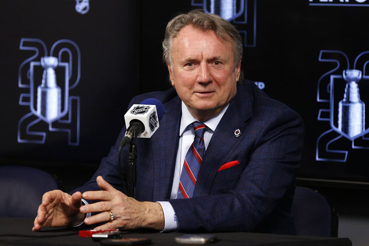 Winnipeg Jets head coach Rick Bowness talks to media after their loss to the Colorado Avalanche in game five of the first round of the 2024 Stanley Cup Playoffs at Canada Life Centre.