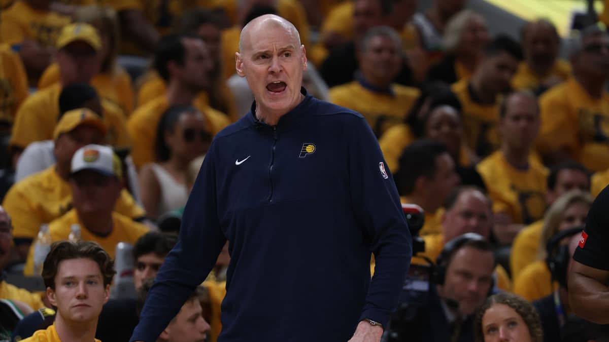 Indiana Pacers head coach Rick Carlisle reacts during the third quarter of game three of the eastern conference finals against the Boston Celtics in the 2024 NBA playoffs at Gainbridge Fieldhouse. 
