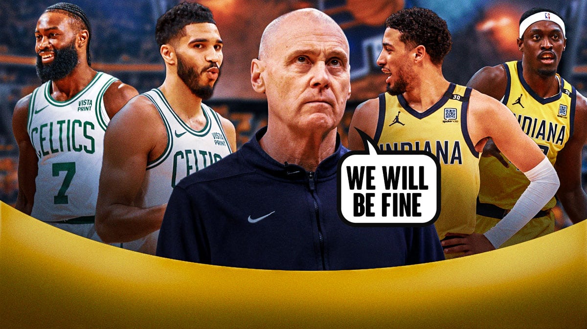 Pacers' Rick Carlisle: We'll be fine, next to Tyrese Haliburton, Pascal Siakam, Jayson Tatum and Jaylen Brown
