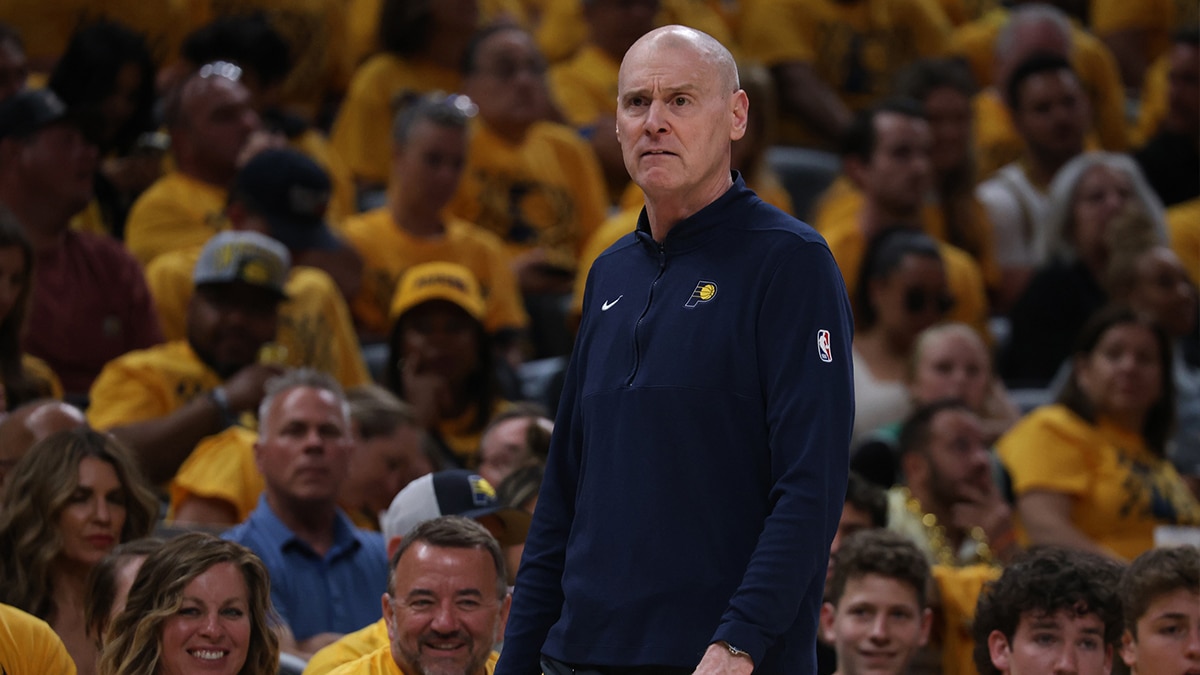 Indiana Pacers head coach Rick Carlisle reacts during the third quarter of game three of the eastern conference finals against the Boston Celtics in the 2024 NBA playoffs at Gainbridge Fieldhouse.