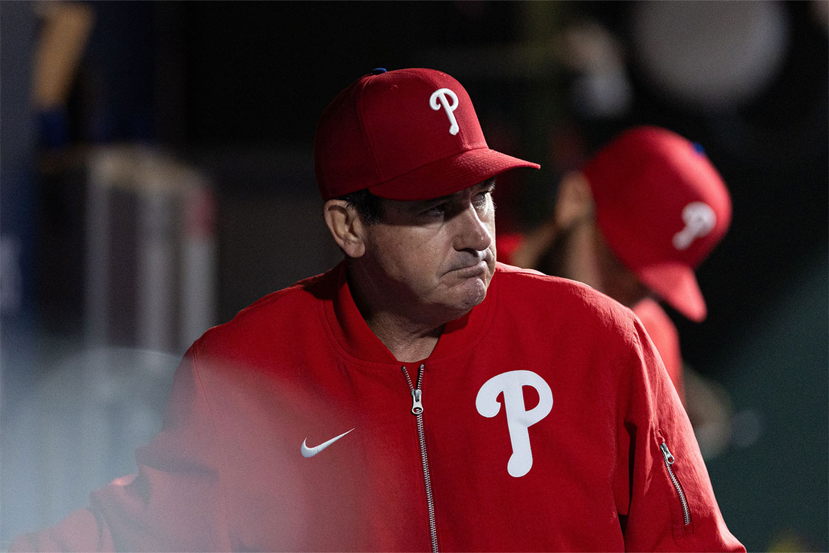 Philadelphia Phillies manager Rob Thomson looks on during the eighth inning against the New York Mets at Citizens Bank Park.