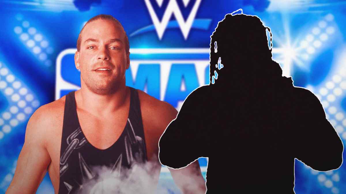 Rob Van Dam next to the blacked-out silhouette of Jacob Fatu with the SmackDown logo as the background