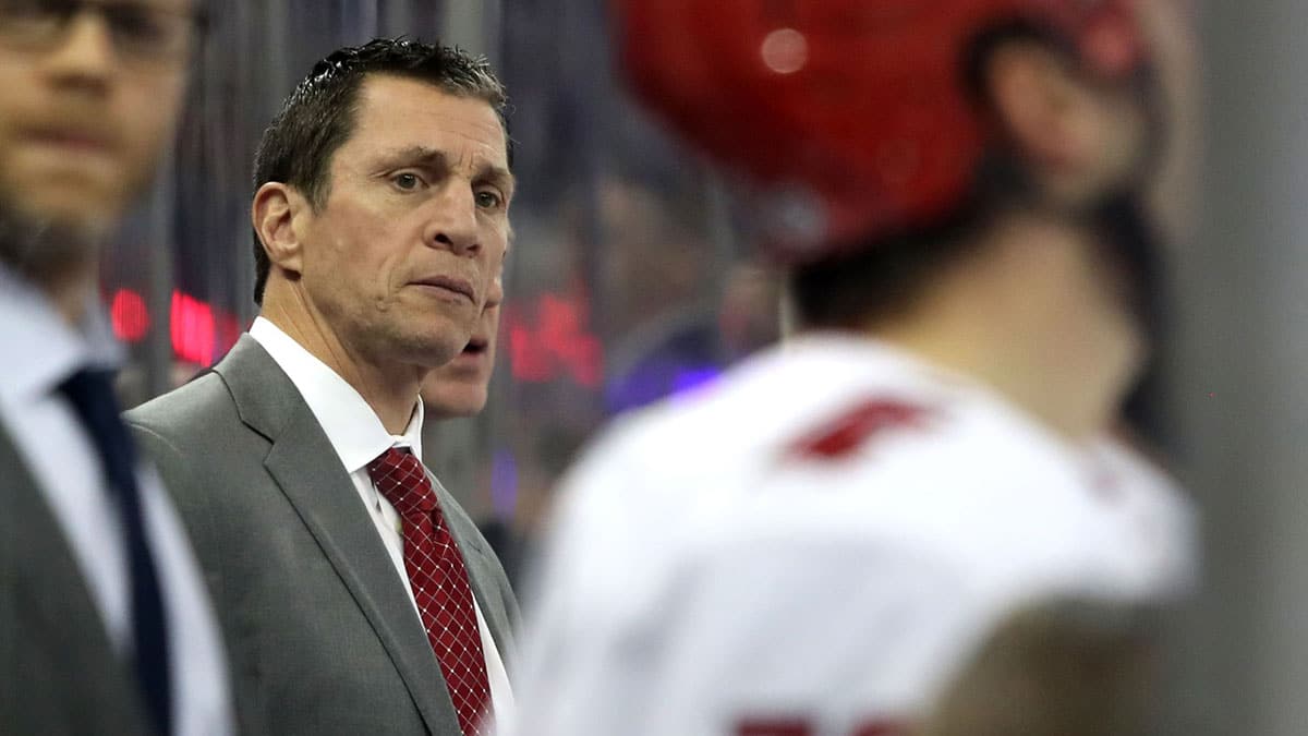Carolina Hurricanes head coach Rod Brind'Amour watches his team against the New York Rangers during the third period at Madison Square Garden.