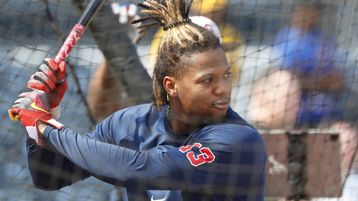 Atlanta Braves right fielder Ronald Acuna Jr. (13) in the batting cage before the game against the Pittsburgh Pirates at PNC Park. 