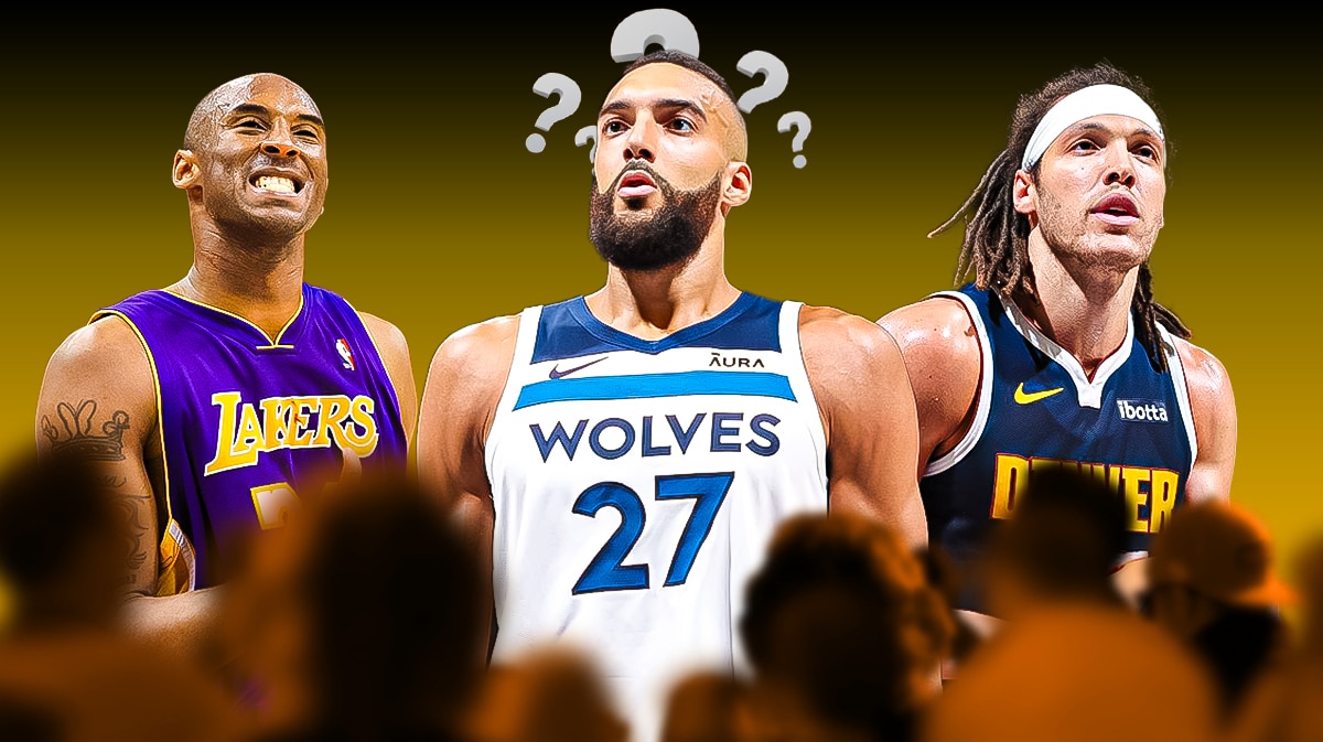 Timberwolves' Rudy Gobert with Nuggets Aaron Gordon after going ballistic like Kobe Bryant