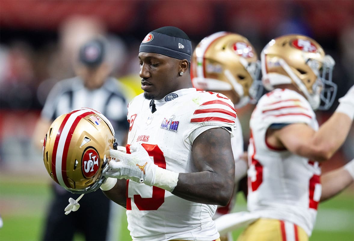 San Francisco 49ers wide receiver Deebo Samuel (19) against the Kansas City Chiefs in Super Bowl LVIII at Allegiant Stadium.