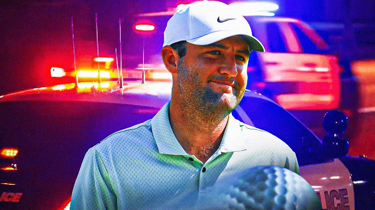 Scottie Scheffler in front of a police car