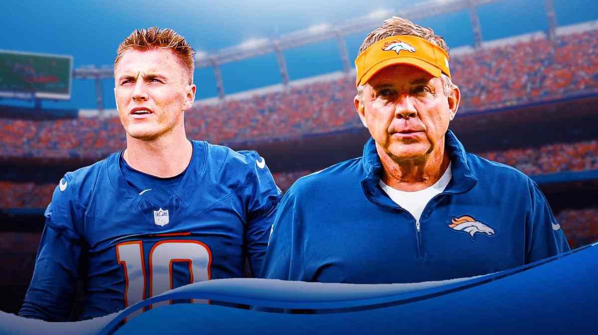 Broncos QB Bo Nix next to Sean Payton.