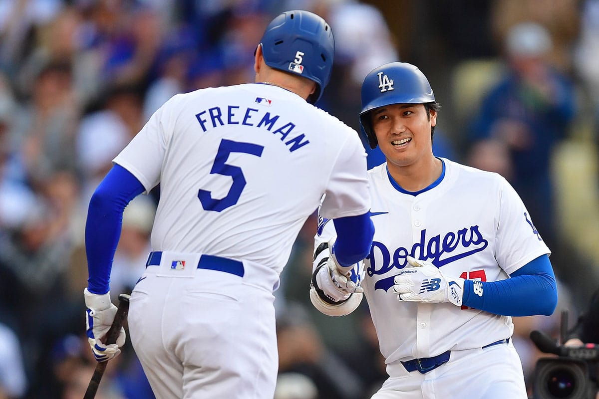 Los Angeles Dodgers players Freddie Freeman and Shohei Ohtani