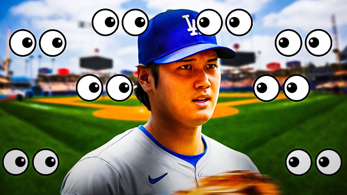 Shohei Ohtani with eyeball emojis in the background