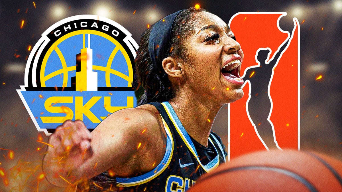 Former LSU star Angel Rees yells during Wings game, Sky, WNBA, logo in background, Barbie sits out of frame
