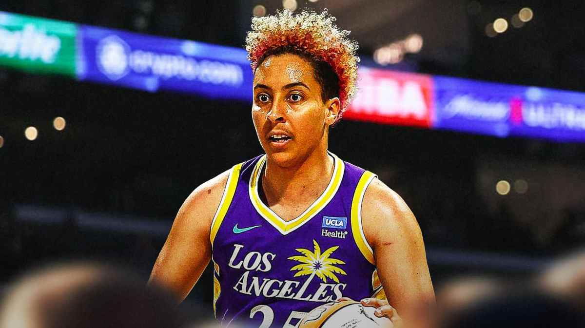 Layshia Clarendon with the Sparks arena in the background, injury
