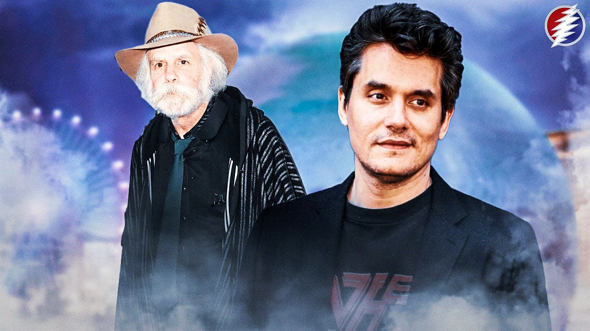 Dead and Company logo and members Bob Weir, John Mayer in front of Sphere.