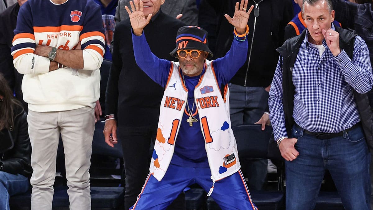 Spike Lee on the sidelines of a Knicks game. 