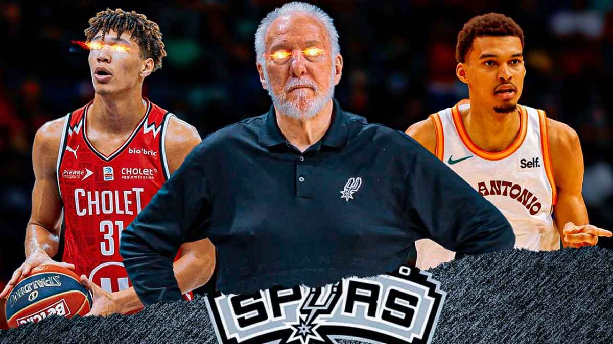 Tidjane Salaun with Gregg Popovich and Victor Wembanyama amid NBA Draft