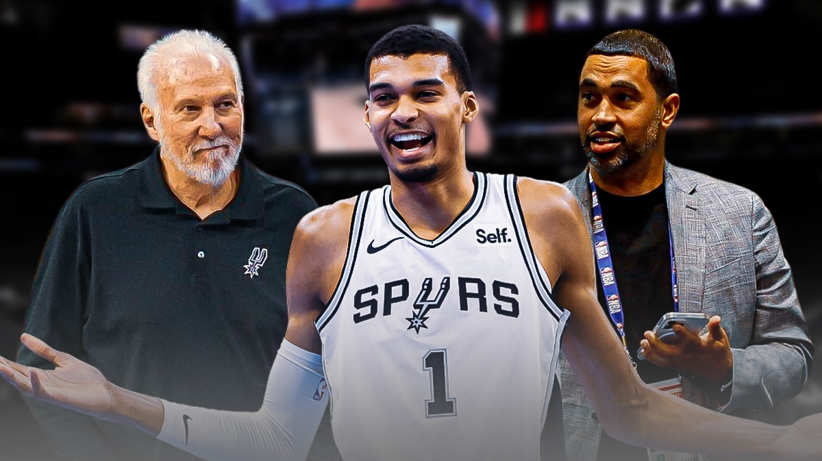 Spurs Gregg Popovich, Victor Wembanyama and Brian Wright