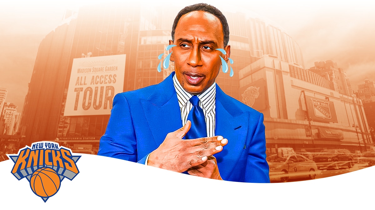 Stephen A. Smith with tears. Knicks logo