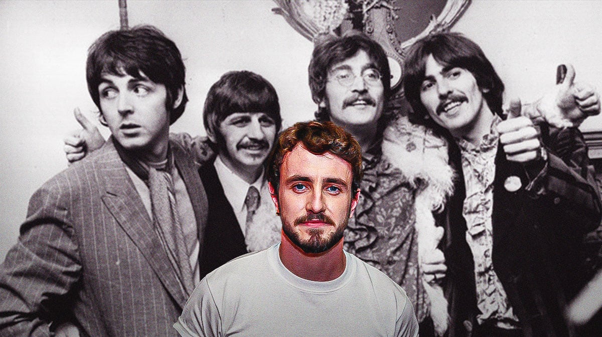Paul Mescal with the Beatles members Paul McCartney, Ringo Starr, John Lennon, and George Harrison.