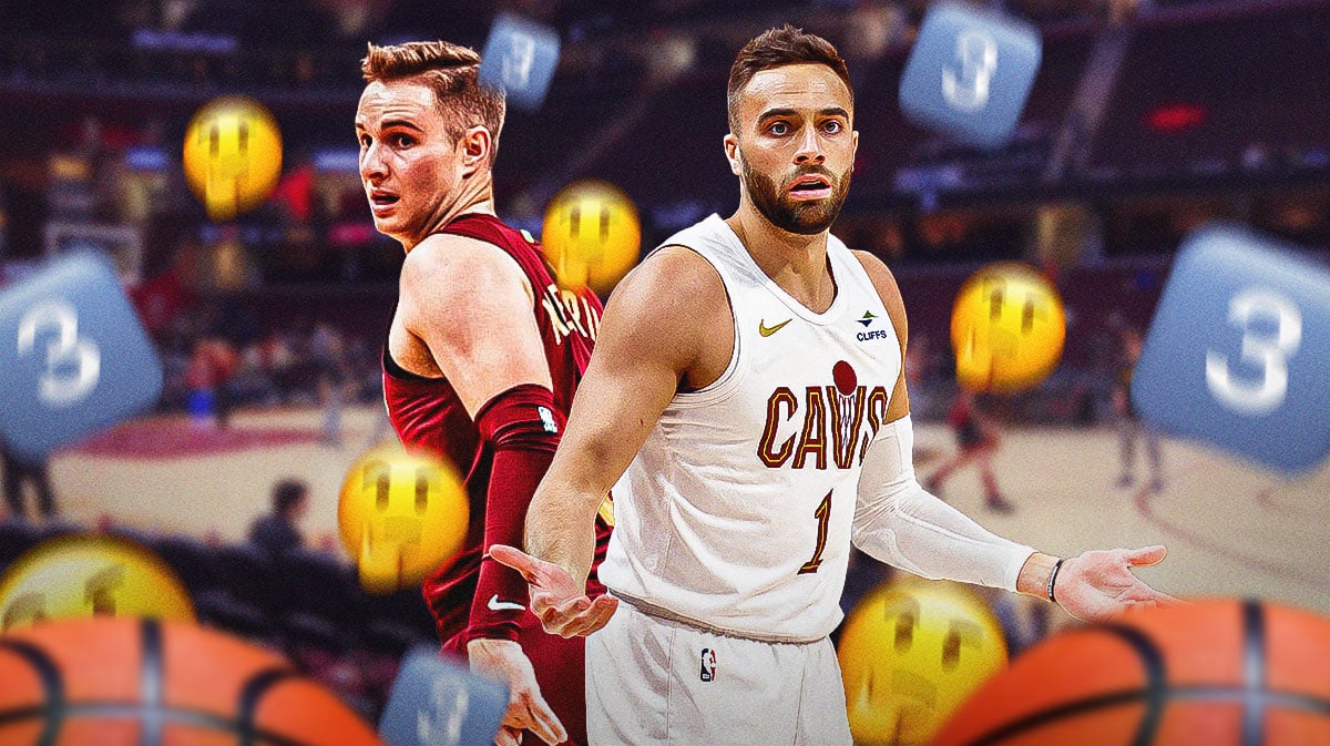 Cavs Max Strus and Sam Merrill, thinking emojis and 3s raining down around them.