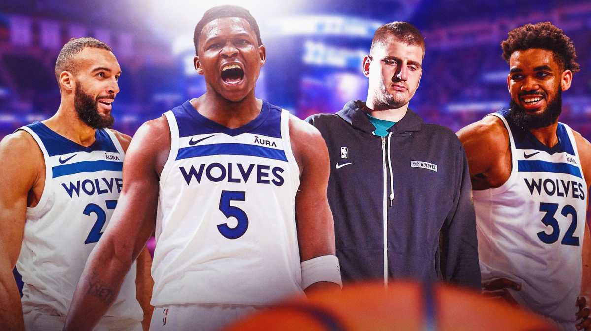 Anthony Edwards in spotlight, Nikola Jokic in straight-jacket, Rudy Gobert and Karl-Anthony Towns smiling