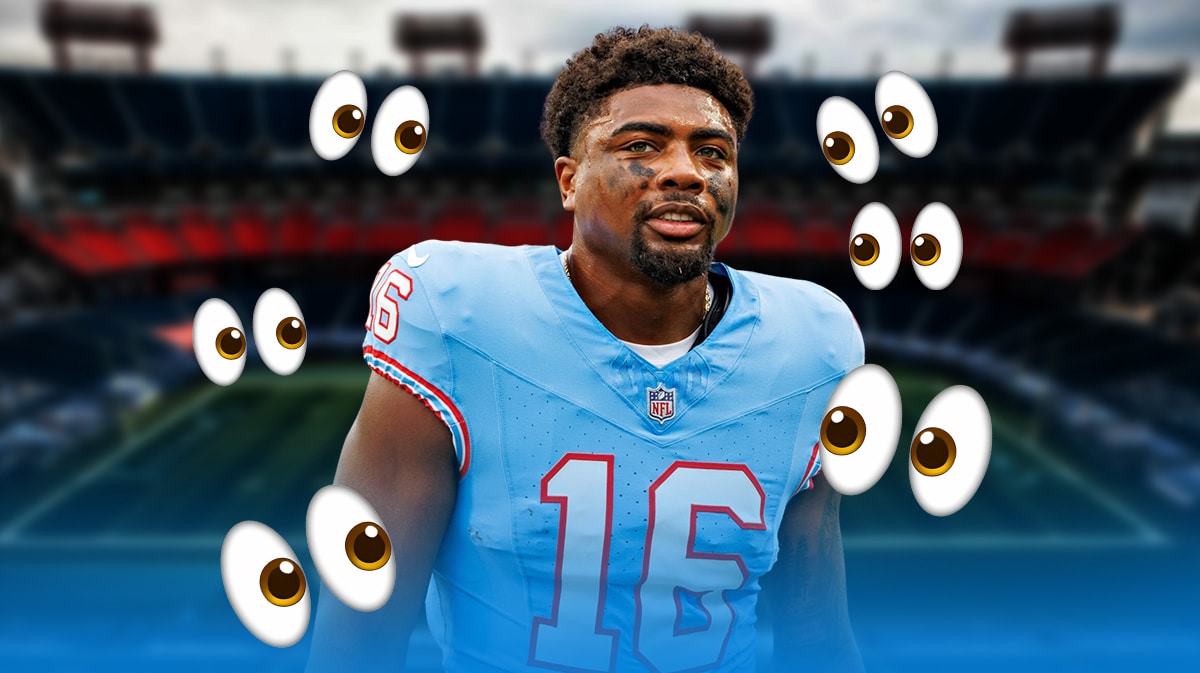 Treylon Burks with eyeball emojis around him