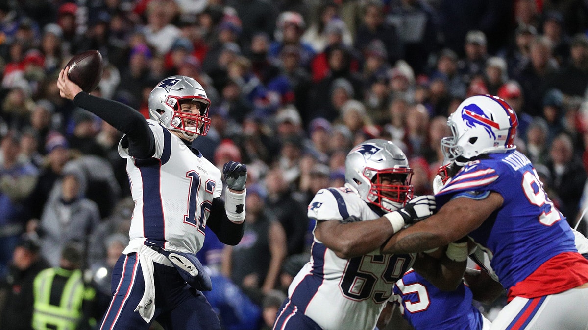 Patriots quarterback Tom Brady steps into a throw against the Bills.
