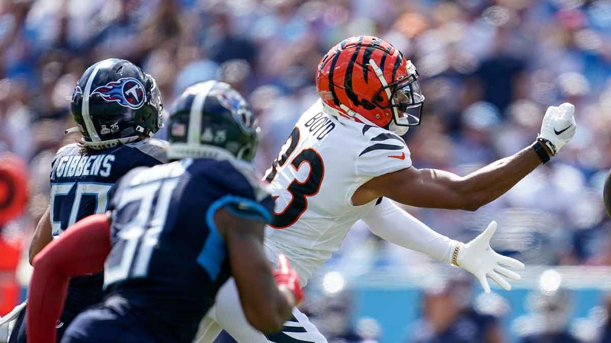 Cincinnati Bengals wide receiver Tyler Boyd (83) misses a catch against the Tennessee Titans during the second quarter at Nissan Stadium