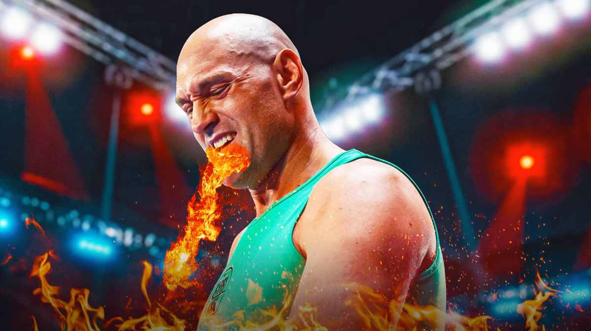 Tyson Fury with fire coming out his mouth