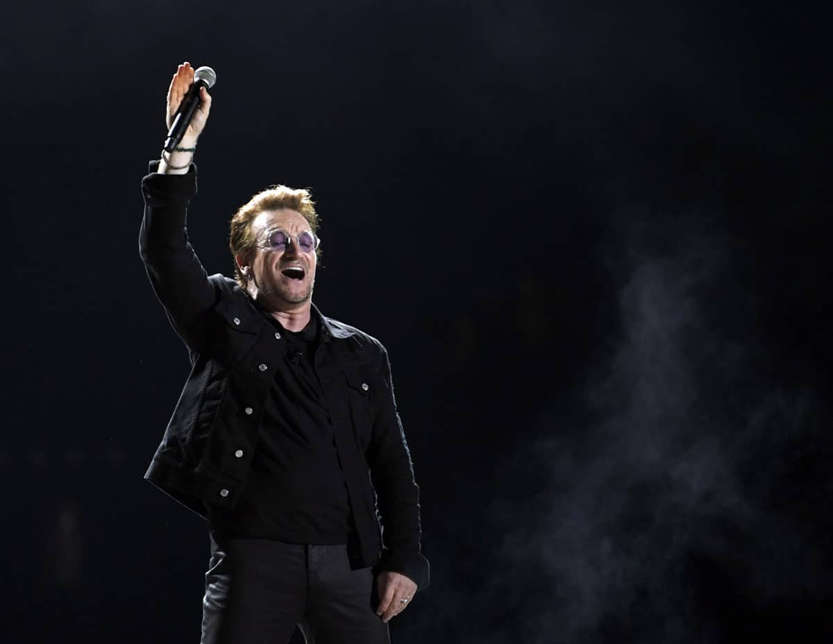U2 singer Bono performing at the Bonnaroo Festival in 2017.