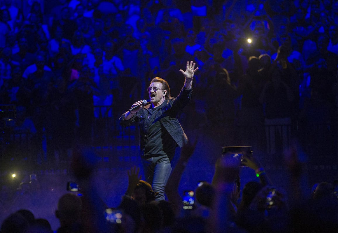 U2 singer Bono on the 'Experience + Innocence' tour in 2018.