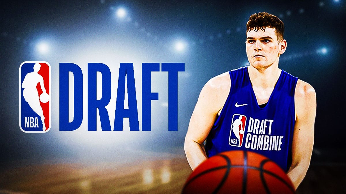 Donovan Clingan next to the NBA Draft logo
