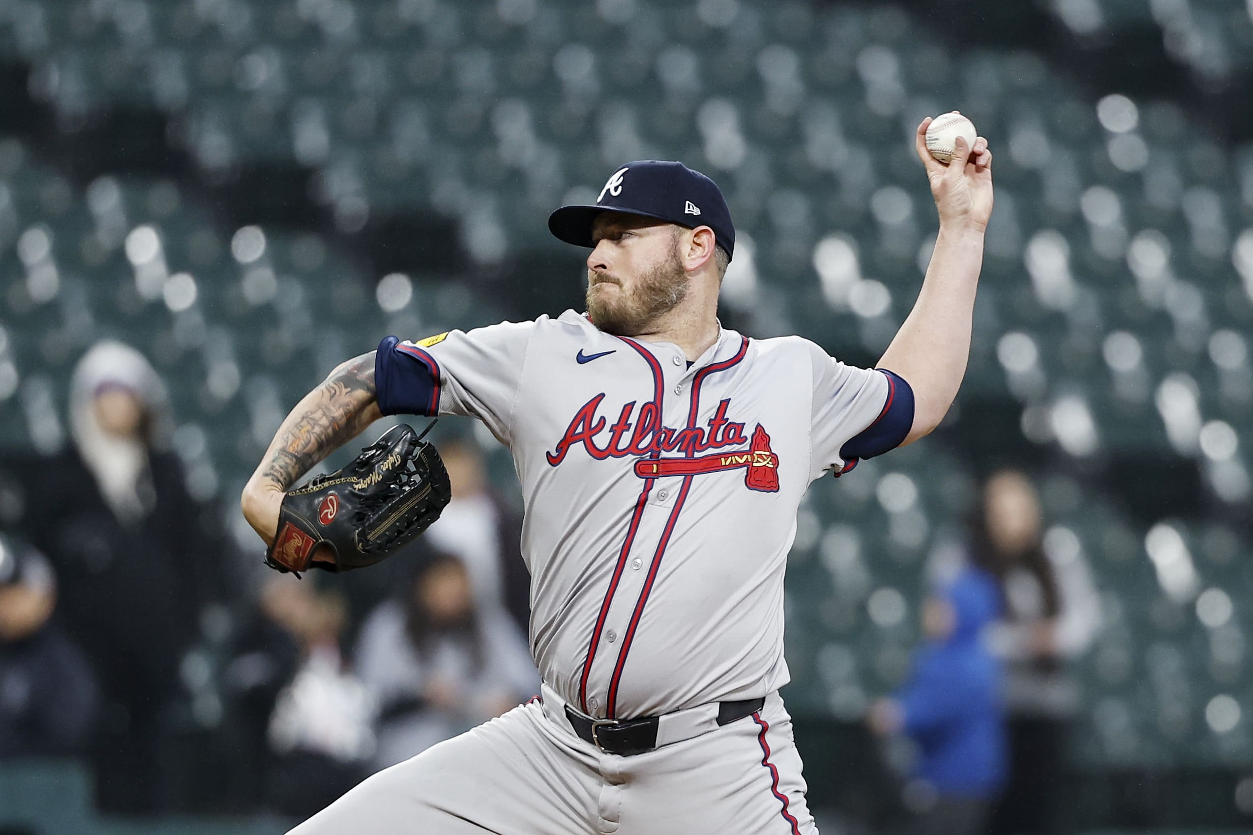 Apr 1, 2024; Chicago, Illinois, USA; Atlanta Braves relief pitcher Tyler Matzek (68) pitches against the Chicago White Sox during the ninth inning at Guaranteed Rate Field. 