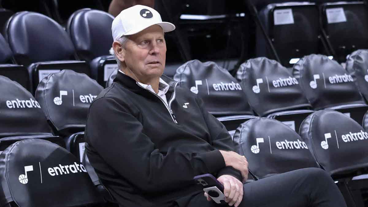 Apr 2, 2024; Salt Lake City, Utah, USA; Utah Jazz CEO Danny Ainge looks on before the game against the Cleveland Cavaliers at Delta Center. Mandatory Credit: Rob Gray-USA TODAY Sports