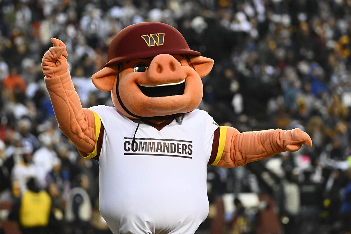 Washington Commanders mascot Major Tuddy against the Dallas Cowboys during the first half at FedExField.