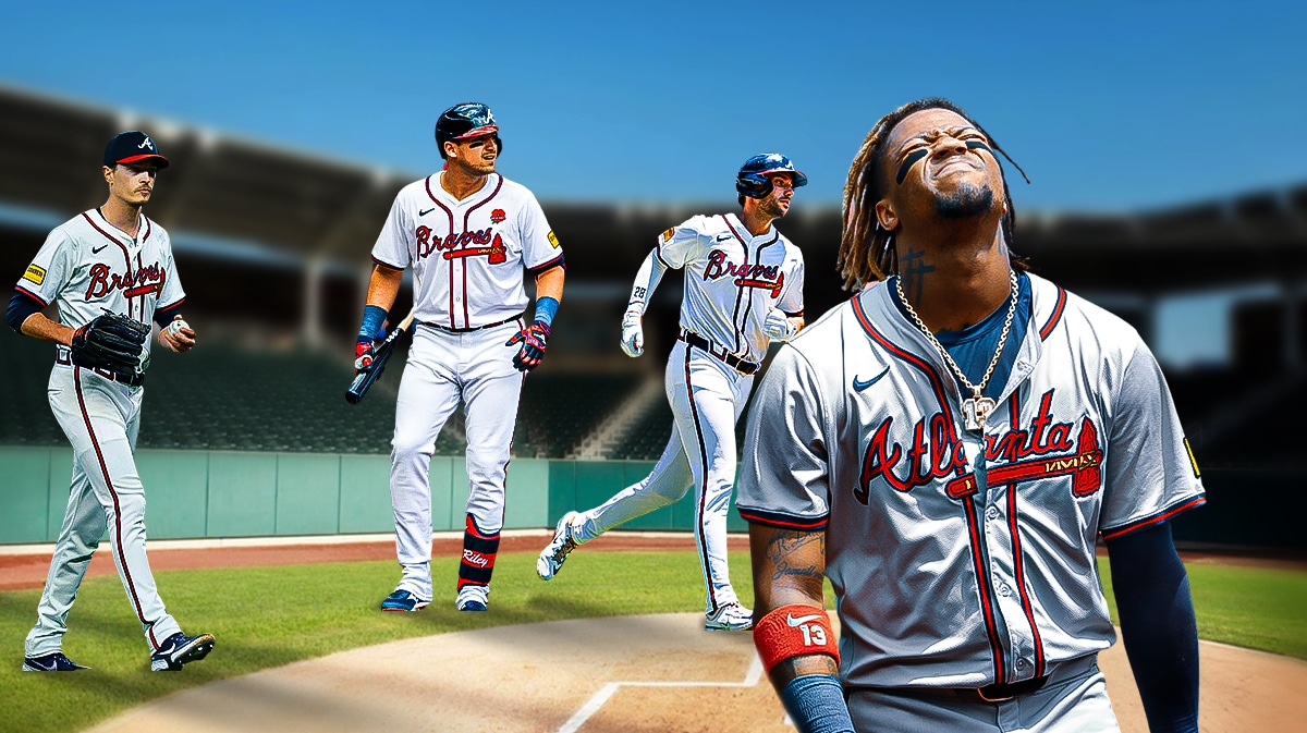 Ronald Acuna Jr. with Braves players Max Fried, Austin Riley and Matt Olson
