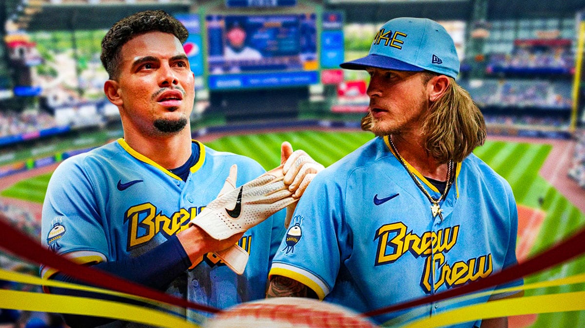Willy Adames and Josh Hader with Brewers stadium in background